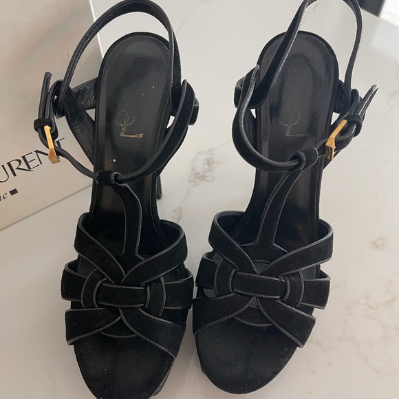 Saint Laurent Tribute Velvet Platform Sandal - Picture 2 of 7